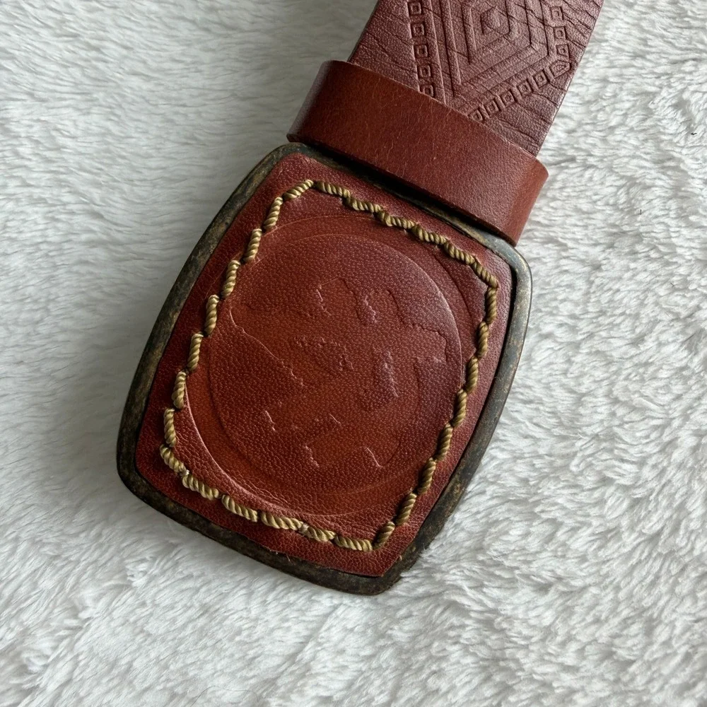 A.Kurtz‎ Full Grain Leather Belt Embossed Trophy Buckle Mens Brown Size 40
